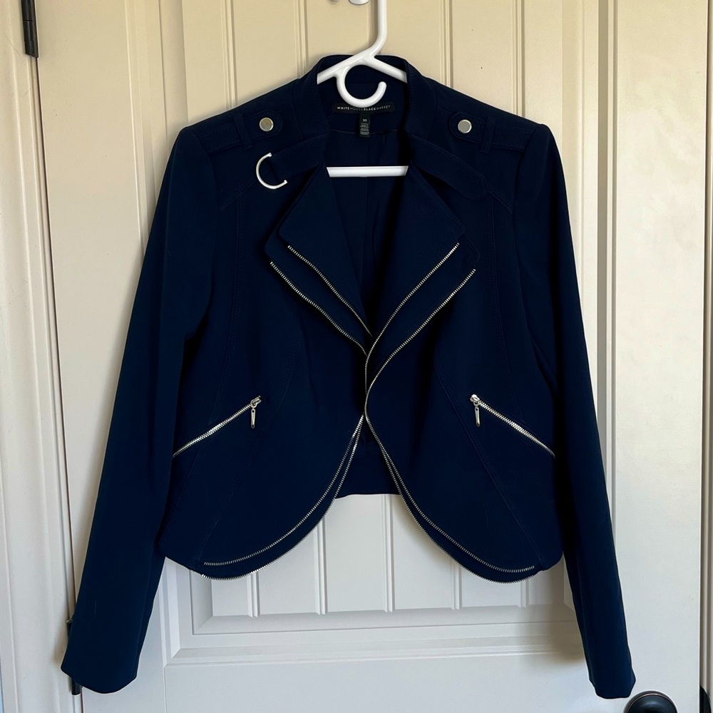 White House Black Market draped navy blazer